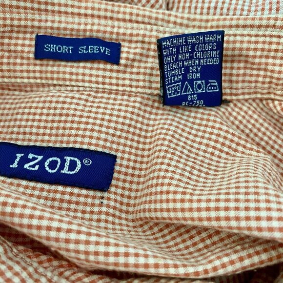 Izod Orange and White Cotton Short Sleeve Button Down Shirt Men's Large - Picture 8 of 8